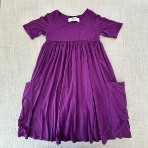 Remie Girl Solid Purple Short Sleeve Pocket Dress VGUC 7